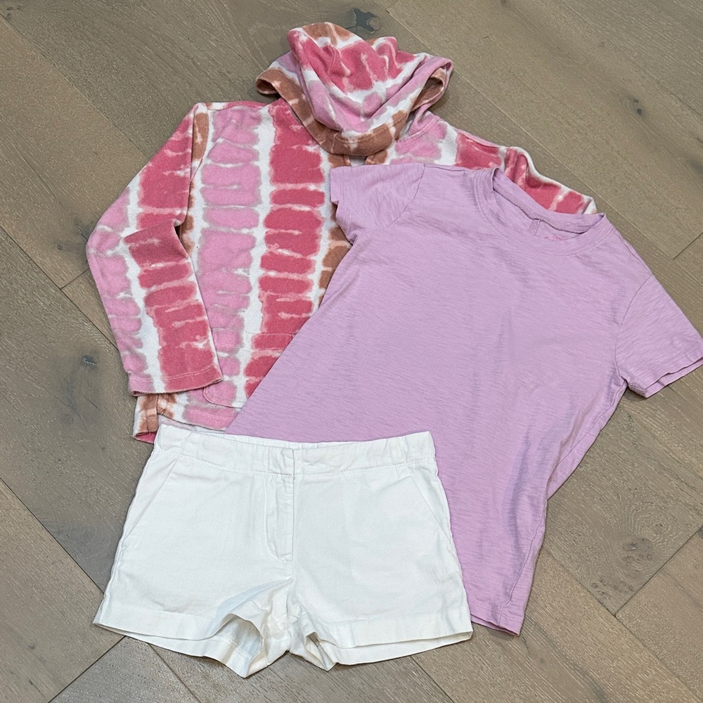 Crewcuts Pink Tie-Dye Hoodie and Lilac Tee with White Shorts